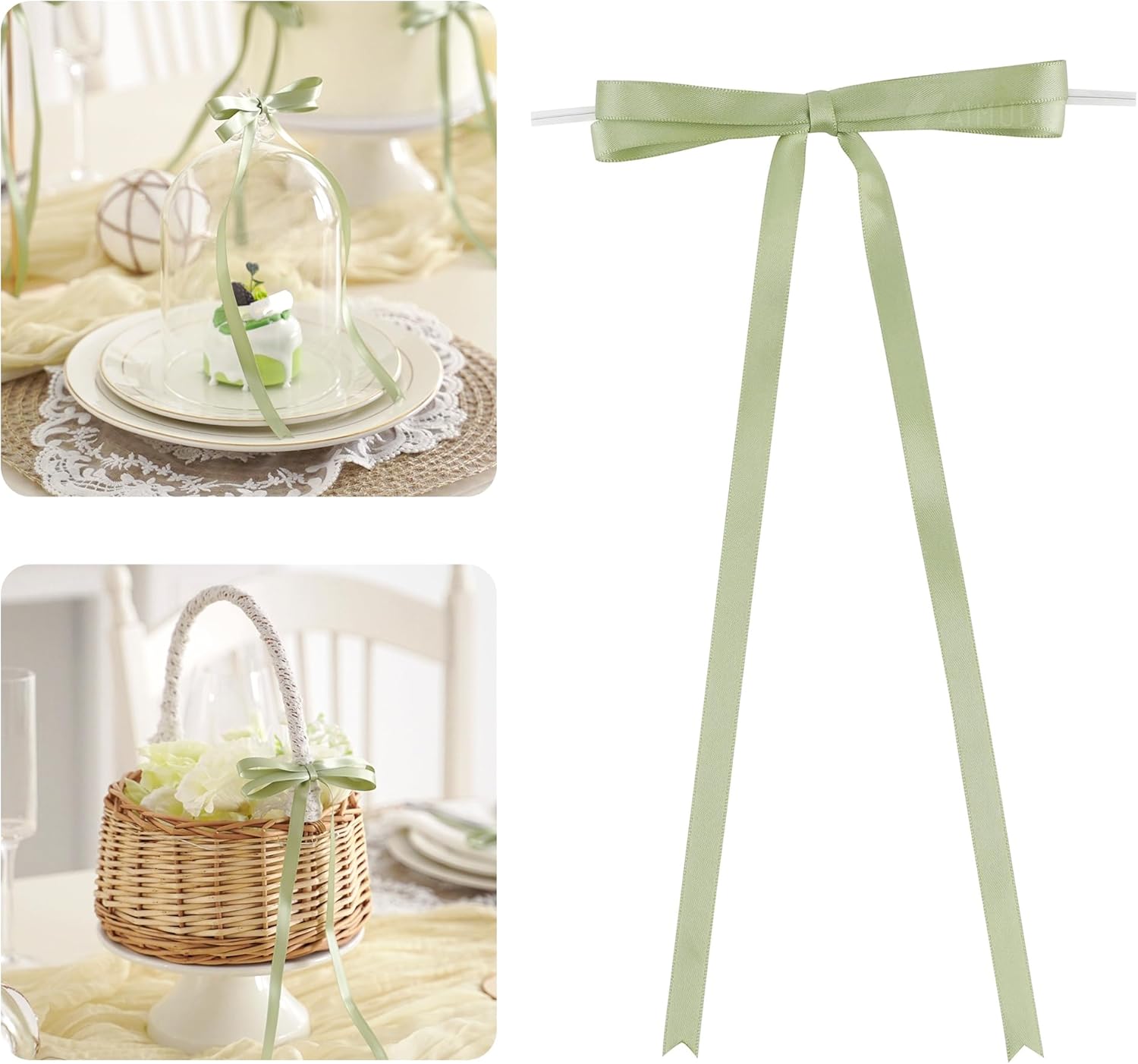 AIMUDI Sage Green Bows 4.5 × 9" Satin Bow for Gift Wrapping Twist Tie Bows Premade Ribbon Bow for Bouquets Invitations Baskets Crafts Wreaths Wedding Birthday Baby Shower Party Decorations, 36 PCs