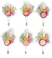 Vista 10 de Mini ramo de flores secas (paquete de 6), ramo de flores secas para centros de mesa de boda bohemia, hierba de pampas seca. (Blush)