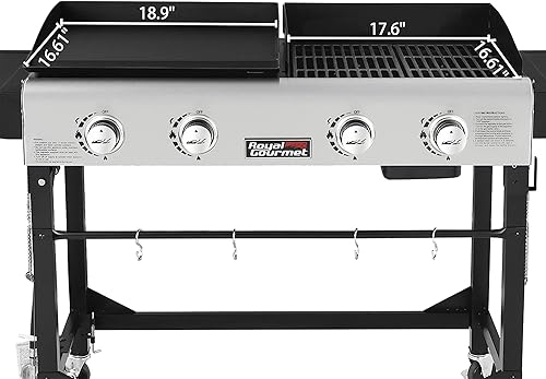 Miniatura 4 de Royal Gourmet GD401 - Parrilla y plancha de gas propano portátil con mesa auxiliar 4 quemadores patas plegables versátil uso exterior negro