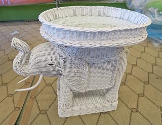 Wicker Elephant Table with Glass Top