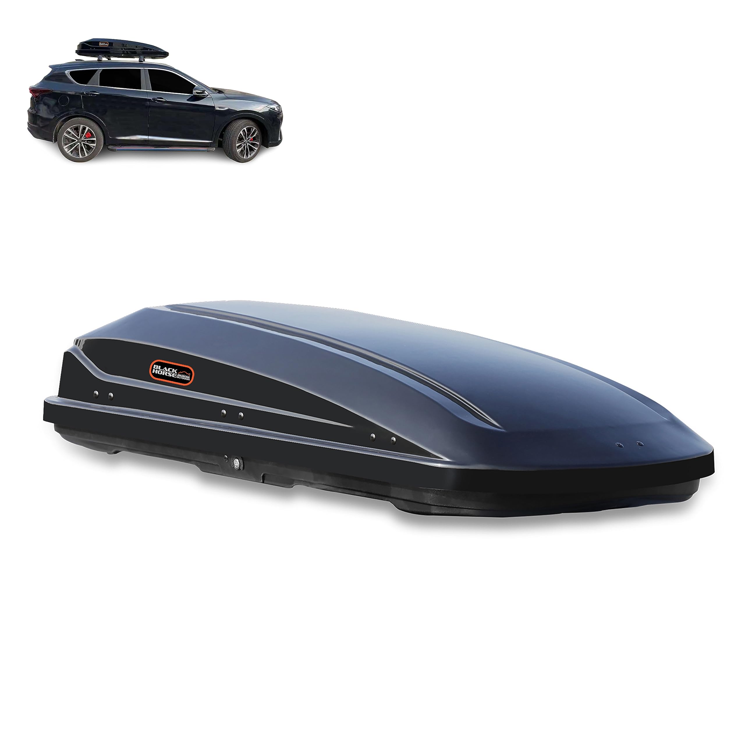 Black Horse Rooftop Cargo Carrier ABS + PMMA Hard Shell, 16 Cubic Feet Waterproof Car Roof Cargo Carrier Box w/Dual Side Opening, Security Key, 165lbs Capacity, for 28