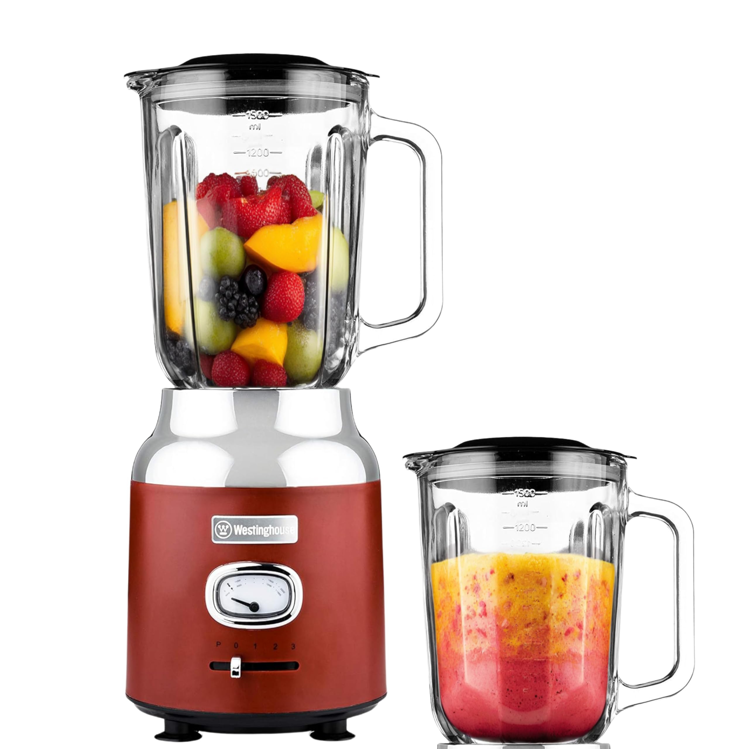 Westinghouse Retro Food Blender - 600 Watt Liquidiser Blender for Kitchen - Smoothie Maker with 1.5 L Glass Jug - Mixer Blender For Milkshake, Soup, Fruit, Juice & Smoothies - Red