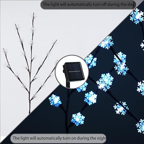 Miniatura 4 de Aovciust Decoraciones de Navidad al aire libre, 4 juegos de luces solares para árbol de Navidad con 80 luces de copo de nieve C6, adecuadas para