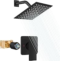 Vista 1 de Heyalan Juego de Cabezal de Ducha y Mango de 8 Pulgadas Juego de Grifo de Ducha Cuadrado Sistema de Ducha de Lluvia para Baño Cabezal de Ducha