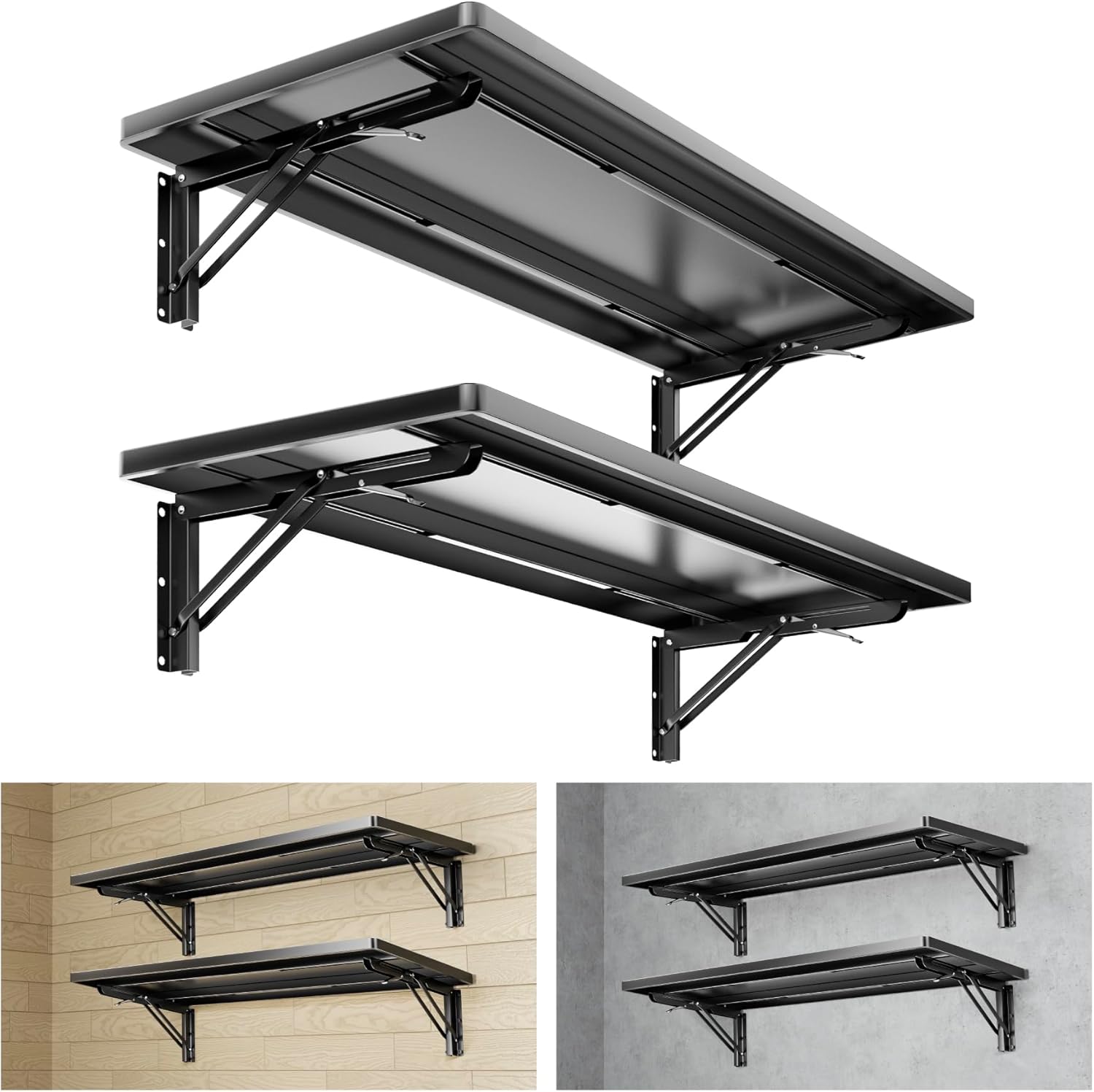 1.2x3FT Adjustable Garage Shelf Wall Mounted Fold Down Shelf Metal Heavy Duty Sliver 1Pack