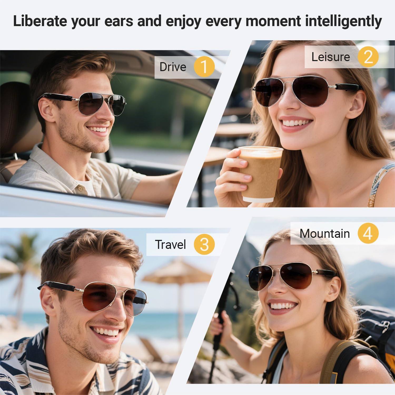 LONGLU Lunettes intelligentes, lunettes intelligentes AI avec application Hyper MZT – Traduction en temps réel de plus de 100 langues, photographie tactile, protection UV400 et Bluetooth 5.4 (marron)