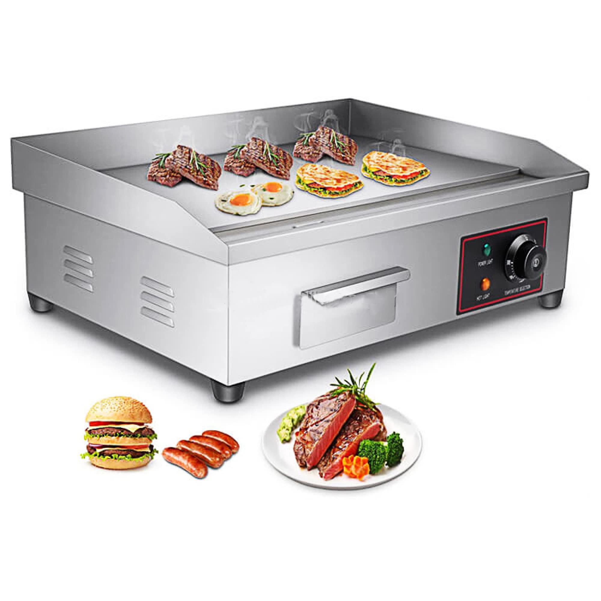 3000W Commercial Electric Griddle/Stainless Steel Flat Top Grill HotPlate/Non-Stick Kitchen Countertop Grill with Adjustable Thermostatic Control