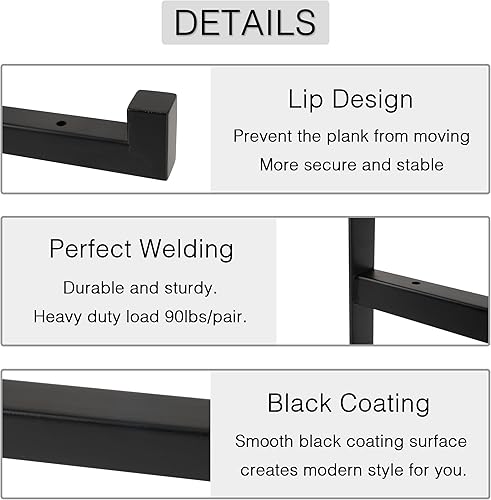 Miniatura 5 de OVOV 4 soportes de acero resistentes para estantes montados en la pared de metal industrial (10 pulgadas, 4 unidades, negro)