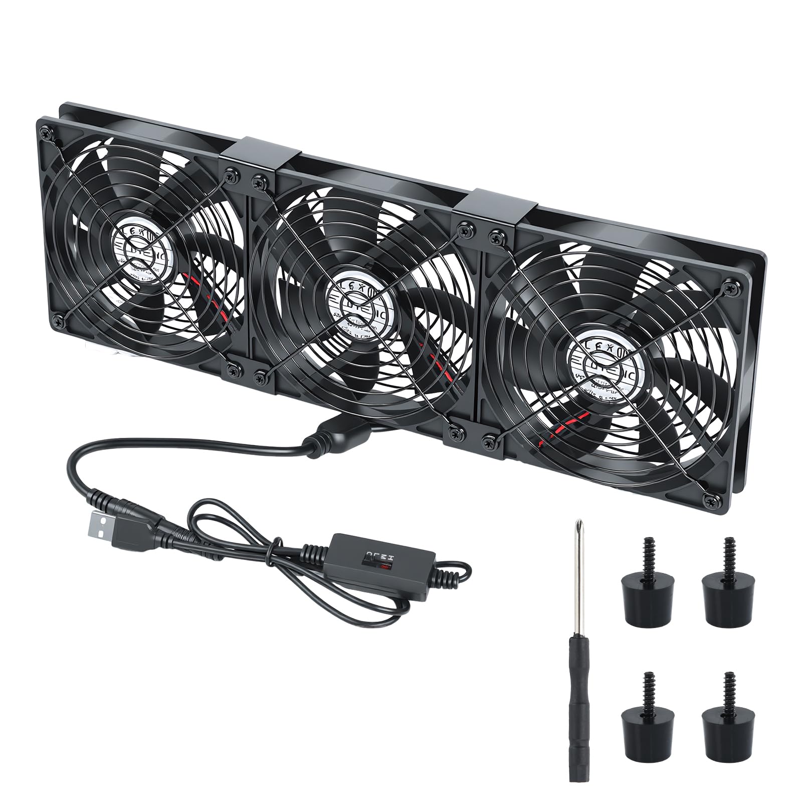 ELUTENG Potrójny Wentylator 140mm do Rack PC, DC 12V 3 Prędkości Regulowane