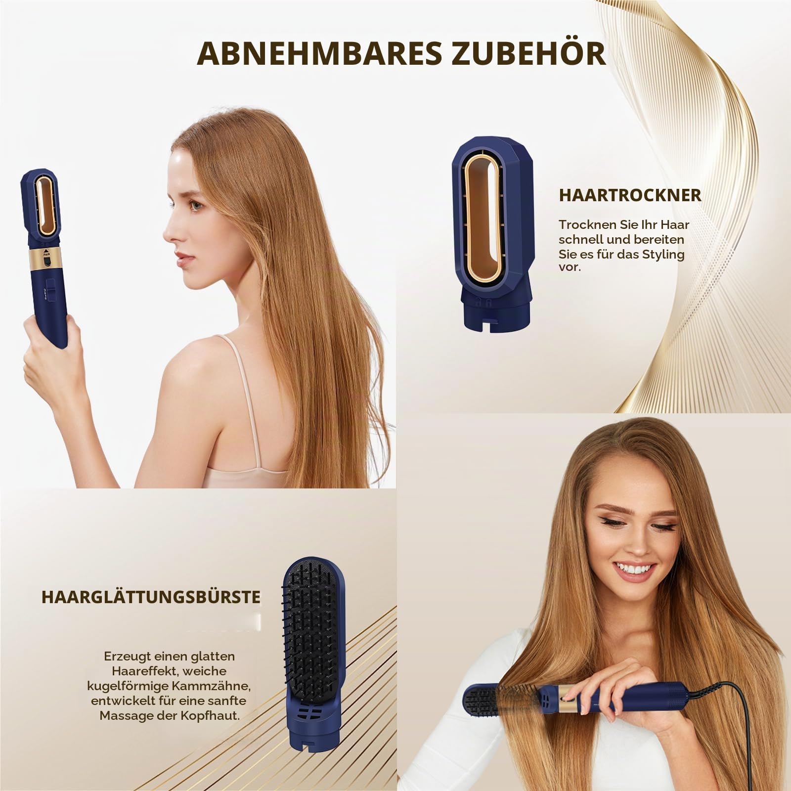 Hair Styler 6 in 1, Airstyler Haarstyler Set 1000W, Rundbürstenföhn, WarmluftbürsteFöhnbürste Automatischer Luft-Lockenstab, Haarglätter Bürste Volumenbürste, Haarglätter Bürste für Alle Haartypen