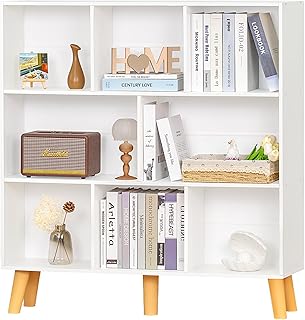 YAHARBO 8 Cube White Bookshelf,3 Tier Book Shelf with Legs,Modern Minima...
