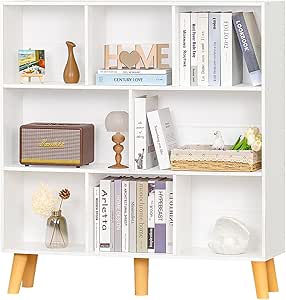 3 Tier Book Shelf, 3 Cube Bookcase, Bookshelf Storage Organizer With Legs Display Shelf Freestanding For Bedroom Living Room Home Office White