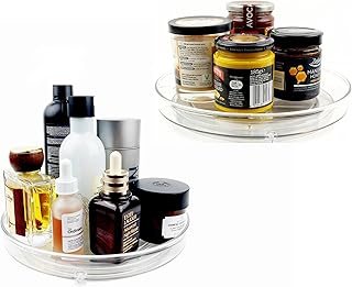 Sous Miras Lazy Susan Turntable Cupboard Organiser, Rotating Spice Rack Condiments Holder Tray, Spinning Organizer for Turntable Storage in Kitchen Fridge (Pack of 2 (Small))