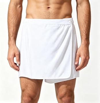 Men Boys Extend Bath Towel Short Pants Adjustable Soft Wearable Towel Pool Beach Spa Bathing Shower Cover Up Wrap Around Towel White, 14.5"