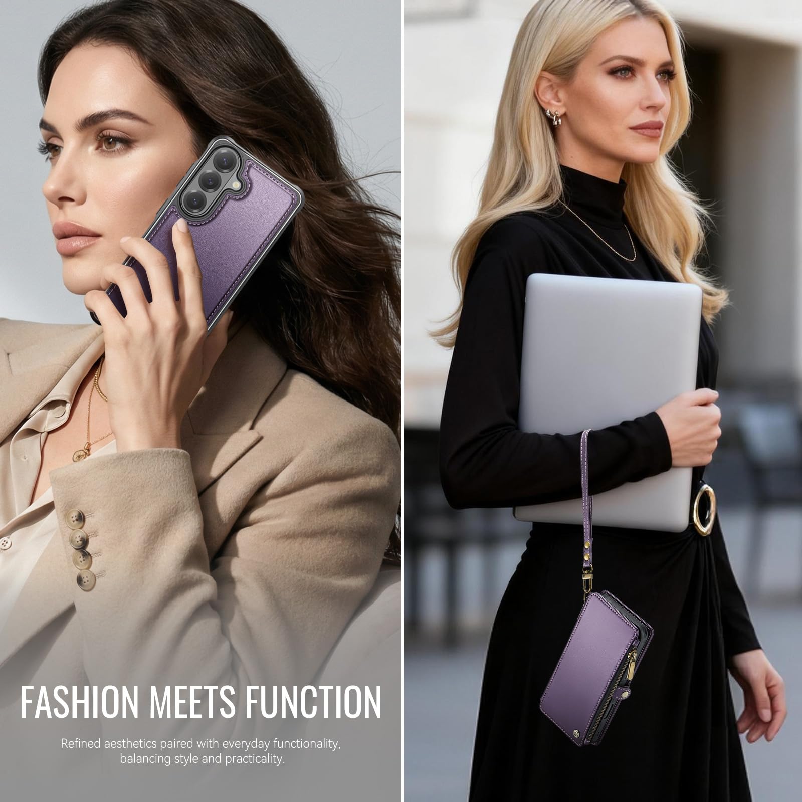 per Galaxy S24 - Custodia a portafoglio magnetica staccabile | Staccato per Magsafe, porta carte di credito con blocco RFID, borsa con cerniera, cinturino da polso, per donne e uomini
