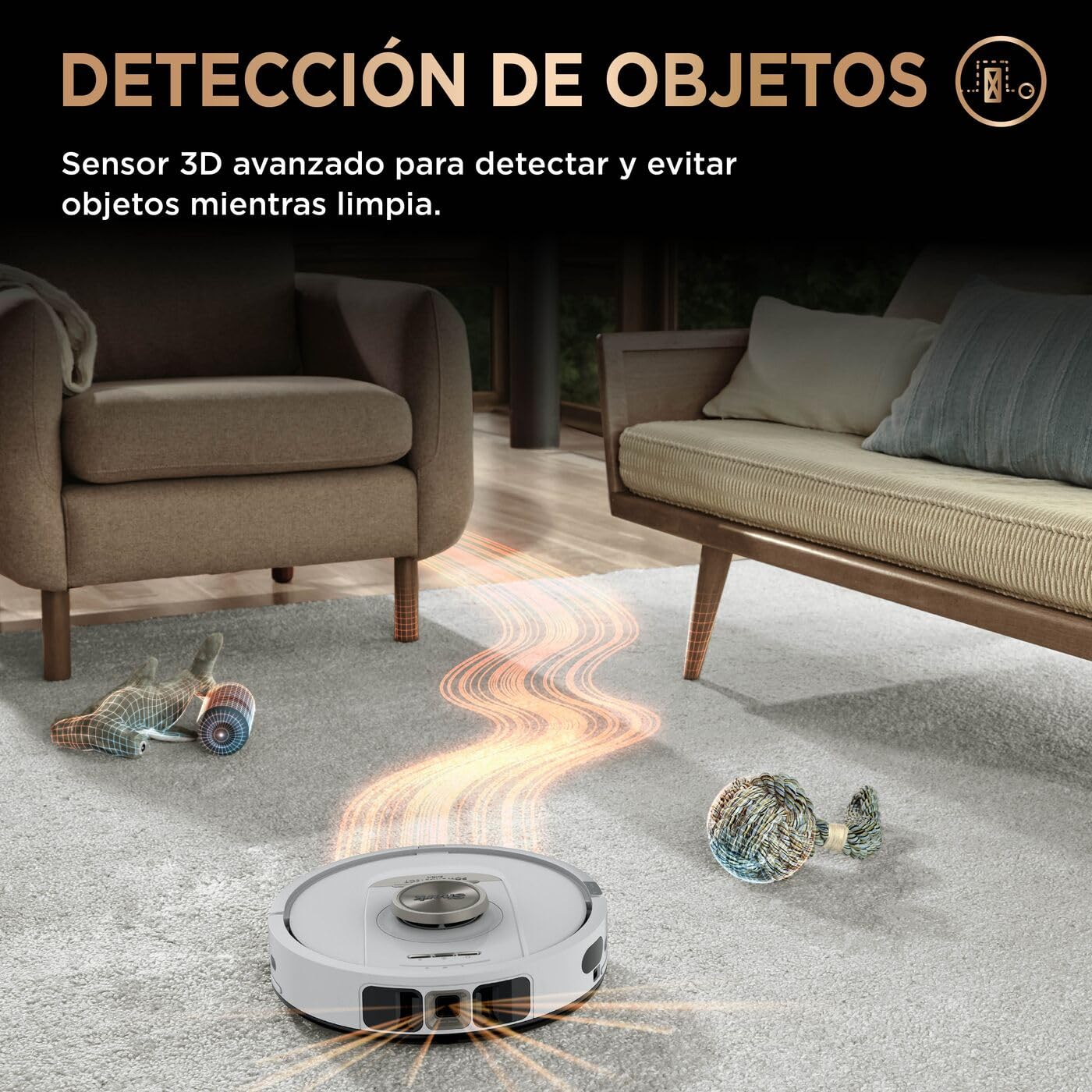 Shark PowerDetect, Robot Aspirador y Mopa 2 en 1, Blanco, AV2800ZEEUWH | Base NeverTouch Pro con Limpieza, Carga y Vaciado Automáticos, 60 Días, Navegación 3D y LiDAR, NeverStuck, Wifi/app