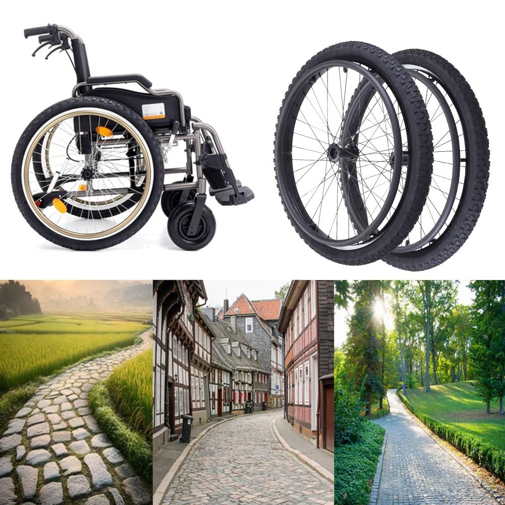 Zestaw kół tylnych do wózka inwalidzkiego, 24" x 1,95" (50-507) Części zamienne do opon pneumatycznych, opony do wózków inwalidzkich terenowych do użytku wewnątrz i na zewnątrz(Bearing 12.7mm)