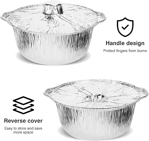Miniatura 2 de Olla de papel de aluminio con tapas, 4 cuartos de galón, 5 unidades, recipientes de cocina desechables de 3.8 litros, olla de papel de aluminio