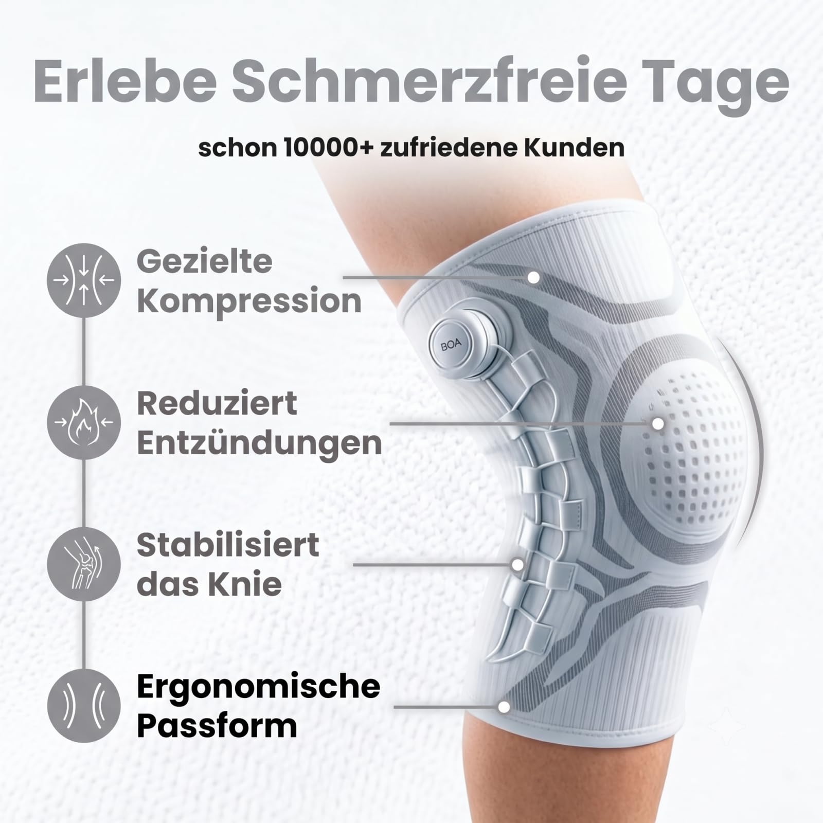 VILAO Kniebandage mit Drehverschluss,Gelenkrehabilitation und den Alltag (Grauweiß-L,M)