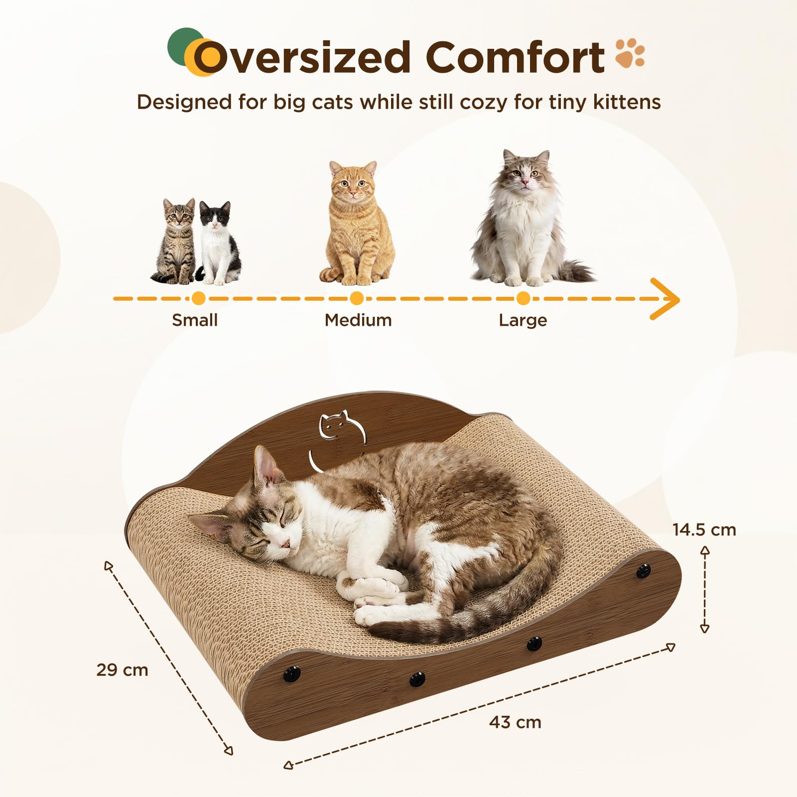 Gimars Rascador para Gatos de Cartón Ondulado en Forma de Sofá, Cama y Mueble Rascador, Protección de Muebles, Lounge para Gatos (Nogal, 43 cm)