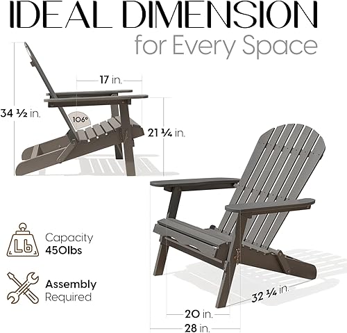 Miniatura 2 de IDZO Juego de 2 sillas Adirondack para exteriores, respaldo premontado, juego de muebles de patio, muebles de exterior para jardín, porche,