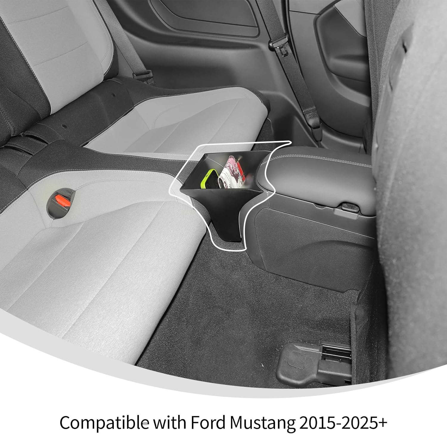 Linskip Back Seat Console Organizer for Ford Mustang Ecoboost, GT, Dark Horse 2024 2025 2026+, Storage Box Between Rear Seat and Center Console for Mustang Interior Accessories(Black)