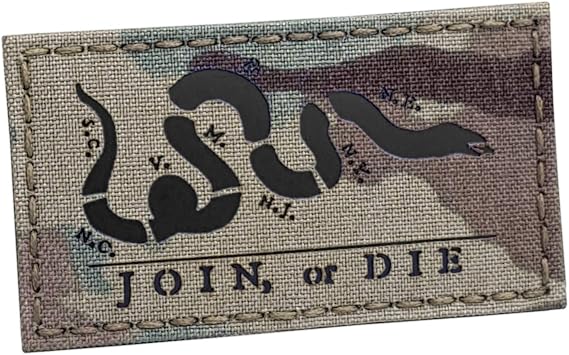 Join Or Die Snake Cartoon Benjamin Franklin Tactical Morale Fastener Patch Multicam