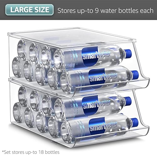 Miniatura 7 de Sorbus Organizador de botellas de agua para refrigerador con tapa, capacidad para 9 botellas, organizador apilable de bebidas para refrigerador,