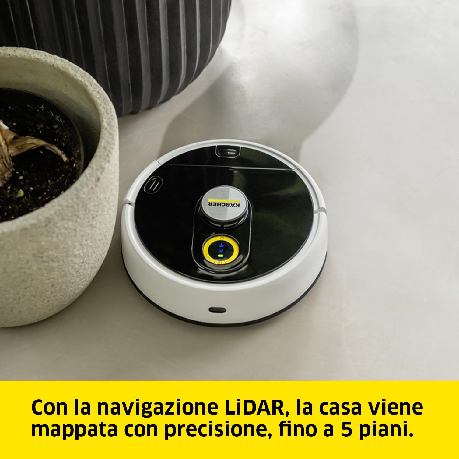 KÄRCHER RCF 3 Robot Lavapavimenti, Controllo tramite smart app, Sistema di navigazione laser LiDAR, Mappatura, Rilevamento di stanze e ostacoli, 120 minuti di Autonomia, Per tutti i tipi di Pavimento