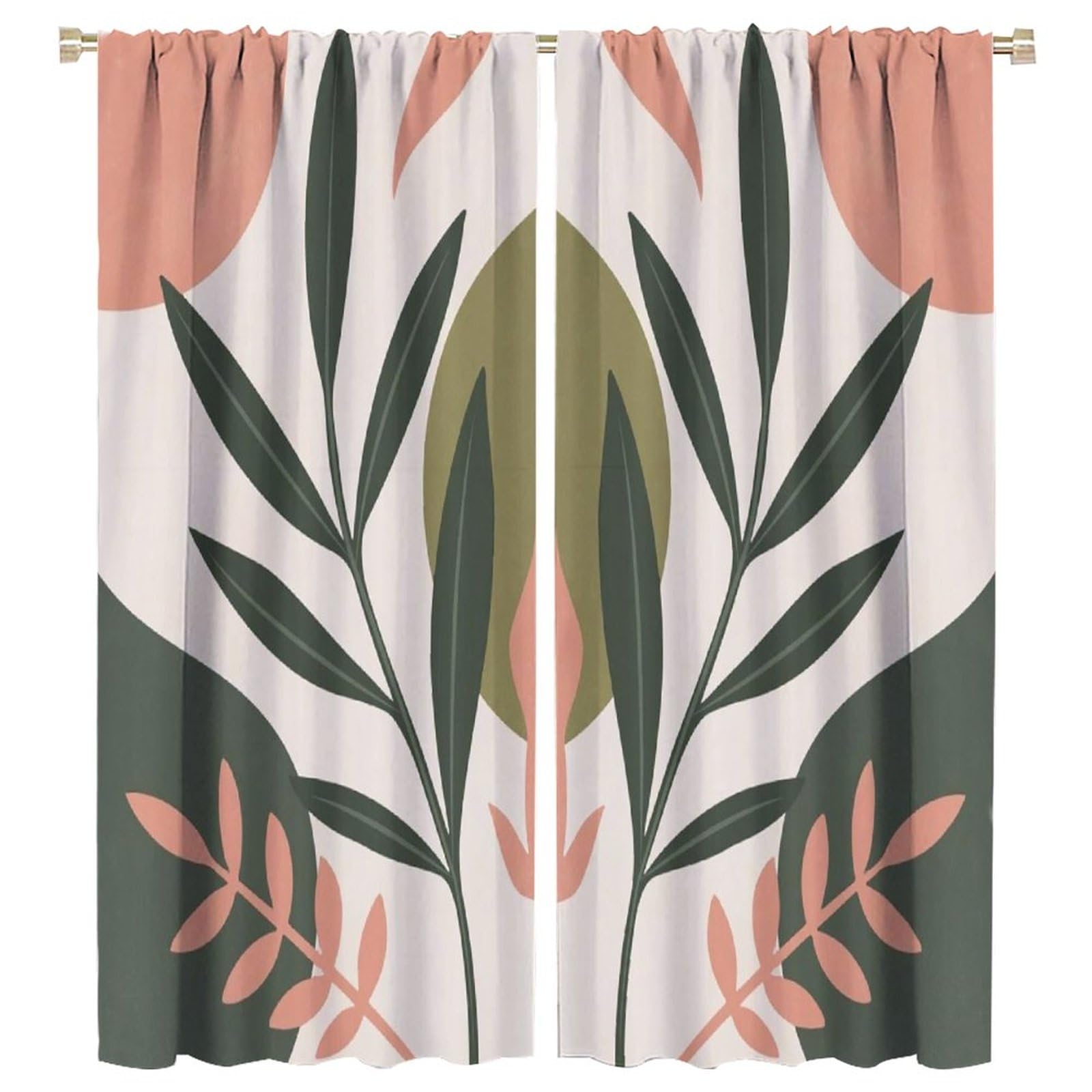 Mid Century Boho Curtains Aesthetic Abstract Modern Curtains Rod Pocket Bohemian Arch Leaves for Home Kitchen Restaurant Decoration Window Drapes 2 Panels 55x63in