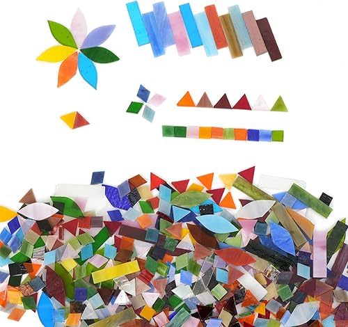KIPHEPI Azulejos de mosaico de vitrales, 5 formas mixtas, pétalos de diamantes mixtos, triángulo, cuadrado y rectángulo, colores brillantes disponible en Yaxa Venezuela
