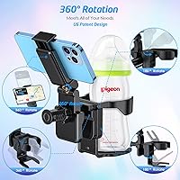 Vista 2 de WixGear Portavasos para cochecito con soporte para teléfono, soporte universal 2 en 1 para cochecito, silla de ruedas, andador