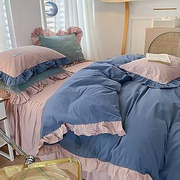 Amazon｜布団カバー セット ダブル パステルカラー レース フリル付き