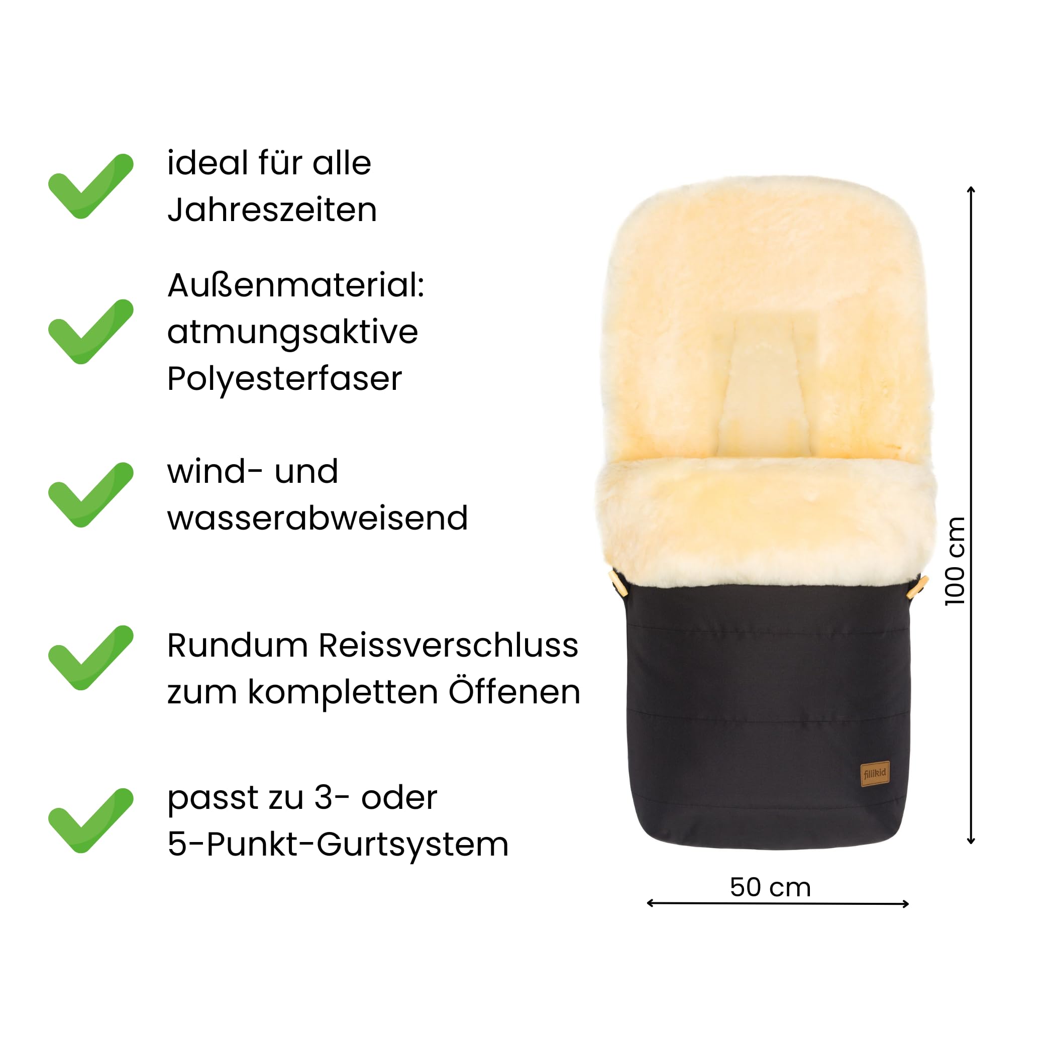 Fillikid Lammfellfußsack Bernina Kinderwagen Buggy Winterfußsack wind- wasserabweisend echtes Lammfell herausnehmbar Baby