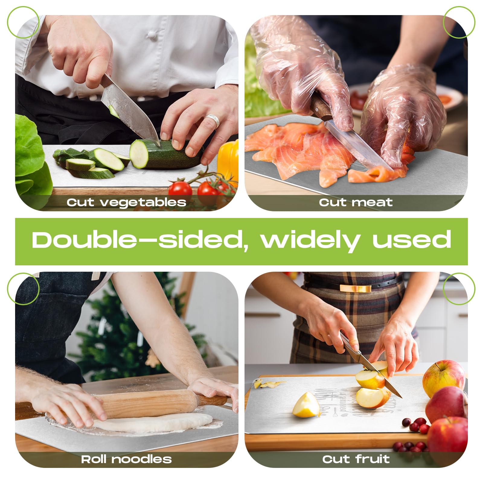 MorningRo Tabla de cortar de acero inoxidable para cocina, 13.4 x 9 pulgadas, tabla de cortar de acero inoxidable 304 para carne, frutas, verduras, apta para lavavajillas, regalo para mamá