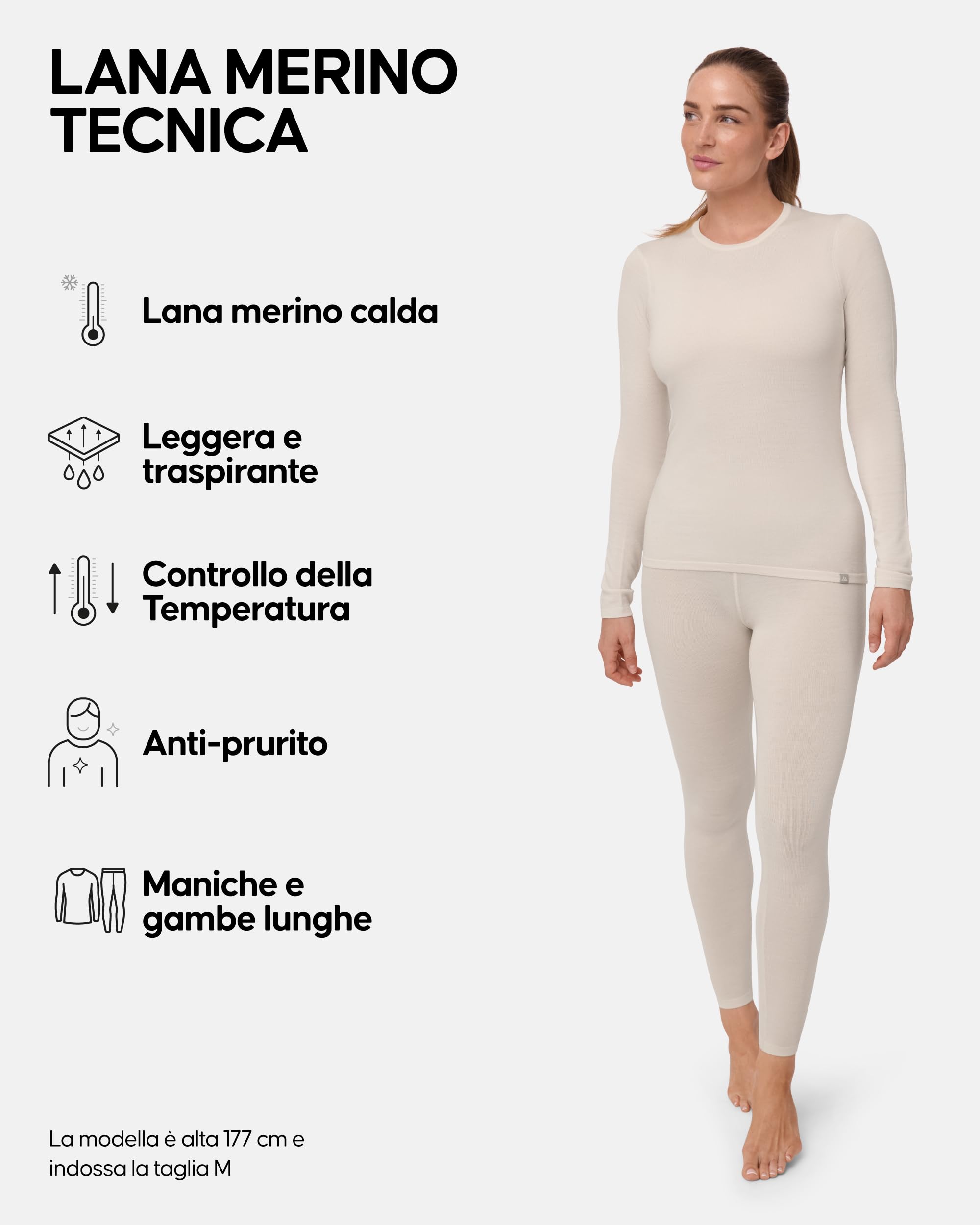 DANISH ENDURANCE Maglia e Pantaloni Termici Donna, Completo in Lana Merino Premium per Sci, Trekking