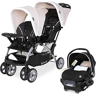 Baby Trend Infant and Toddler Double Stroller & Car Seat Combo, 2 Pc Set, Khaki - Portable and Lightweight Stroller Duo and Car Seat Travel System Tandem