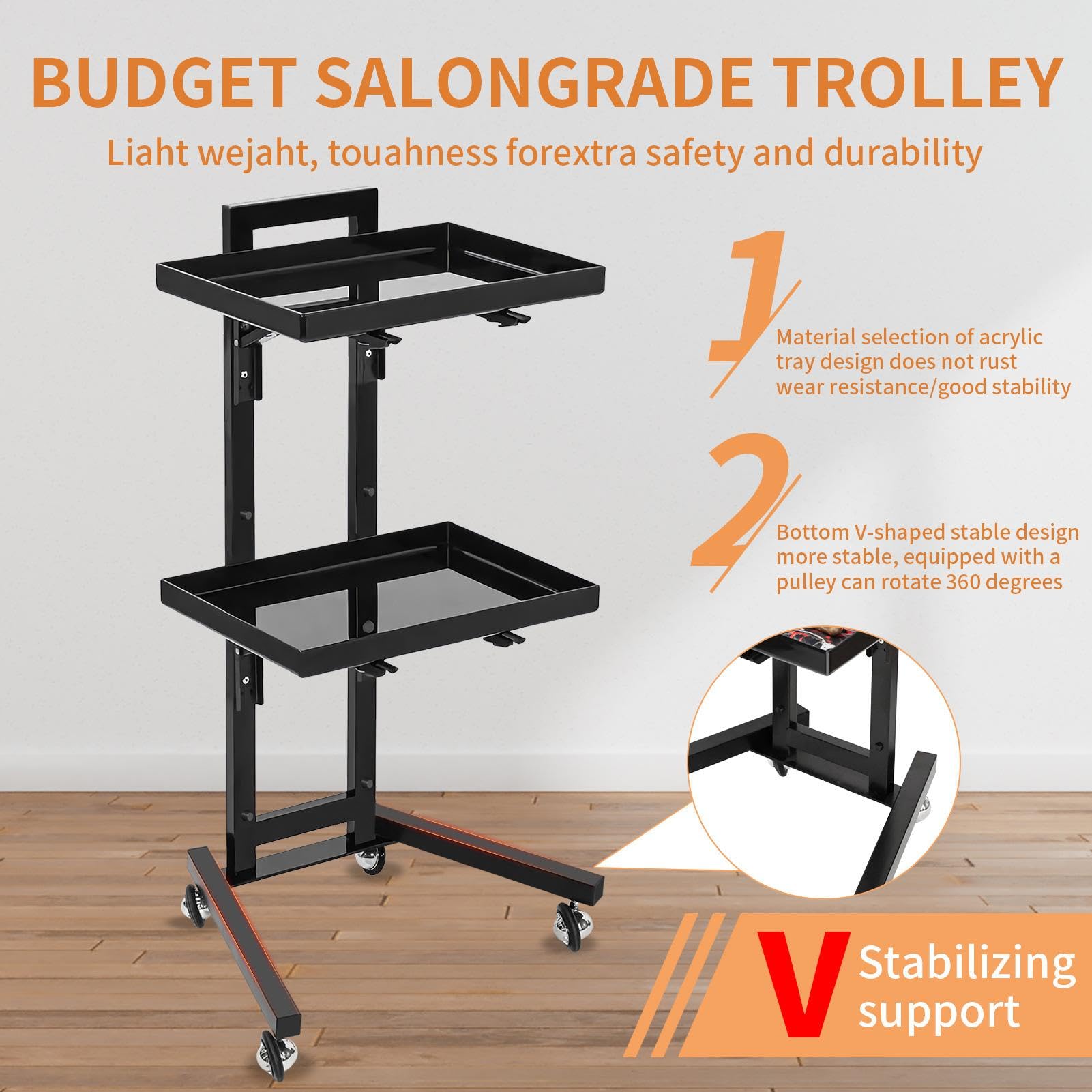 Carrello per salone di bellezza, vassoio portatile per strumenti di bellezza, carrello portaoggetti per parrucchieri, multifunzione a 2 ripiani, vassoio mobile con ruote per barbieri, saloni e spa | Carrello Con Ruote Per Parrucchiere Per Gioielli Cosmeti