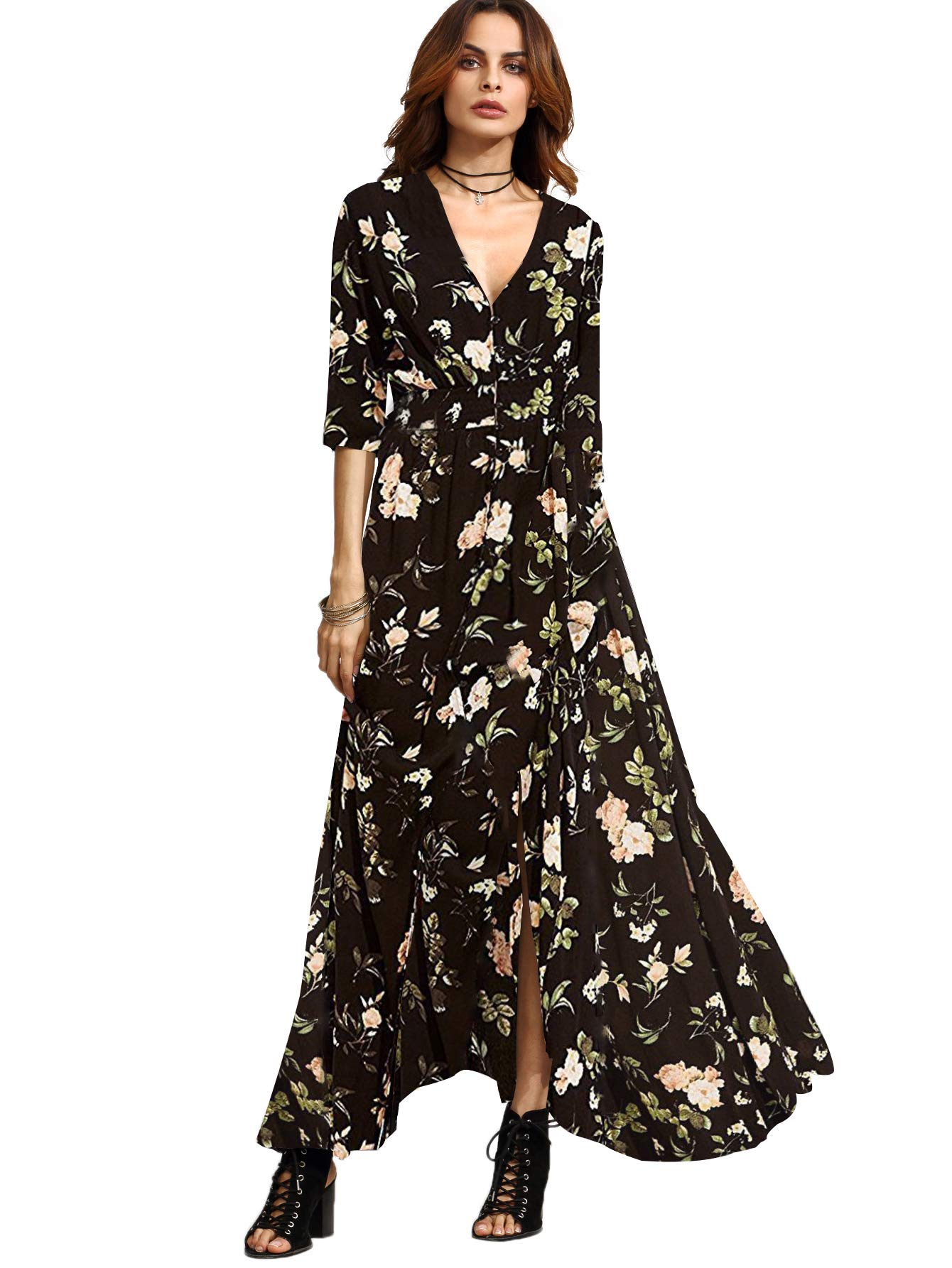 Womens Button Up Split Floral Print Flowy Party Maxi Dress | Desertcart  Sint Maarten