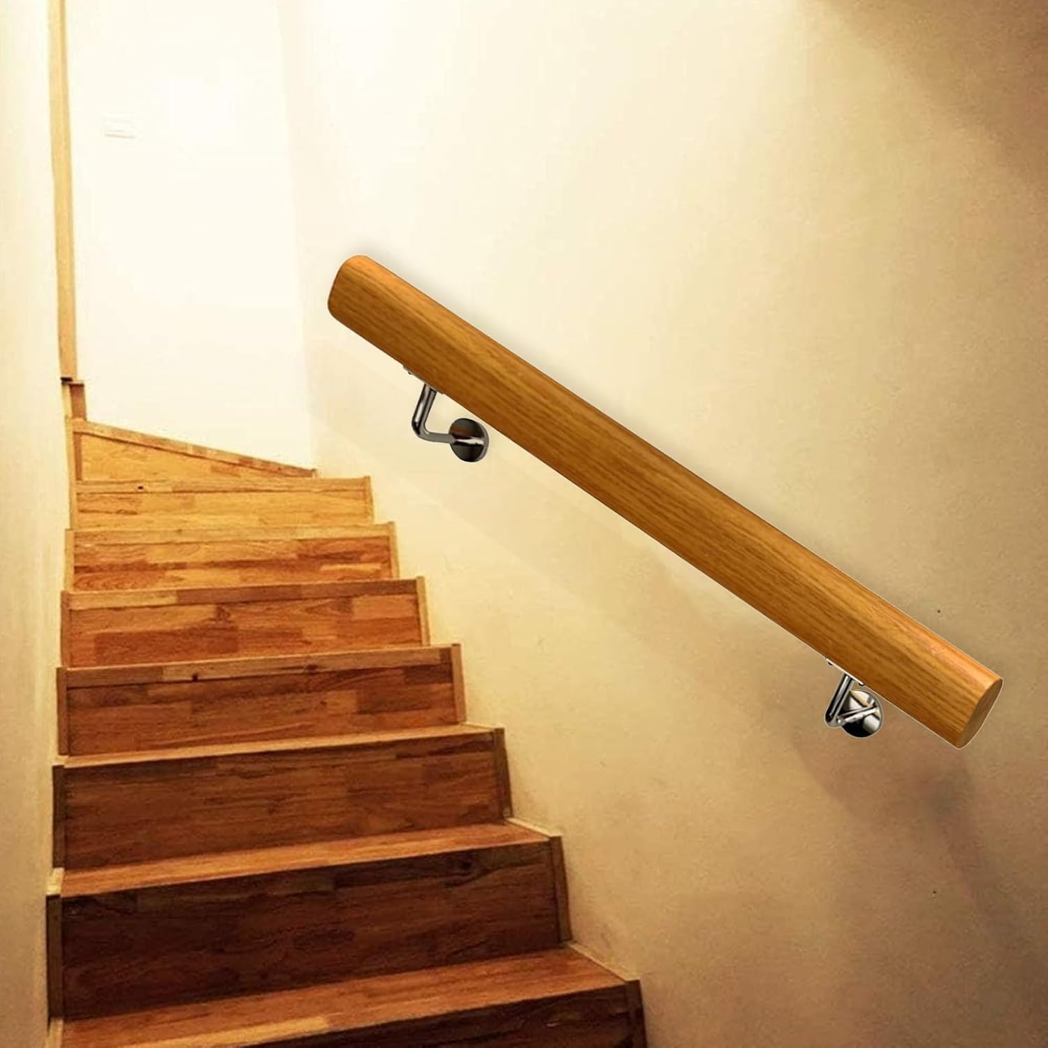 Solid Wood Handrails for Indoor Stairs, Stair Railing Wall Mount Banister Hand Rails with Stainless Steel Brackets for Bars Lofts Corridor Staircase Grab Rail Support Rod (Size : 8