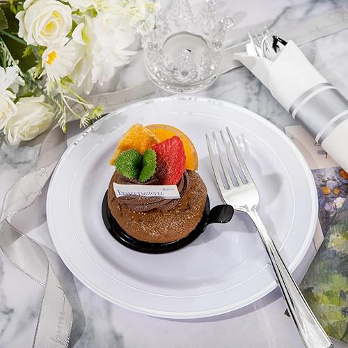 Vista 30 de Supernal Paquete de 60 servilletas preenrolladas con cubiertos de plástico dorado, juego de cubiertos desechables de primera calidad envueltos en Oro