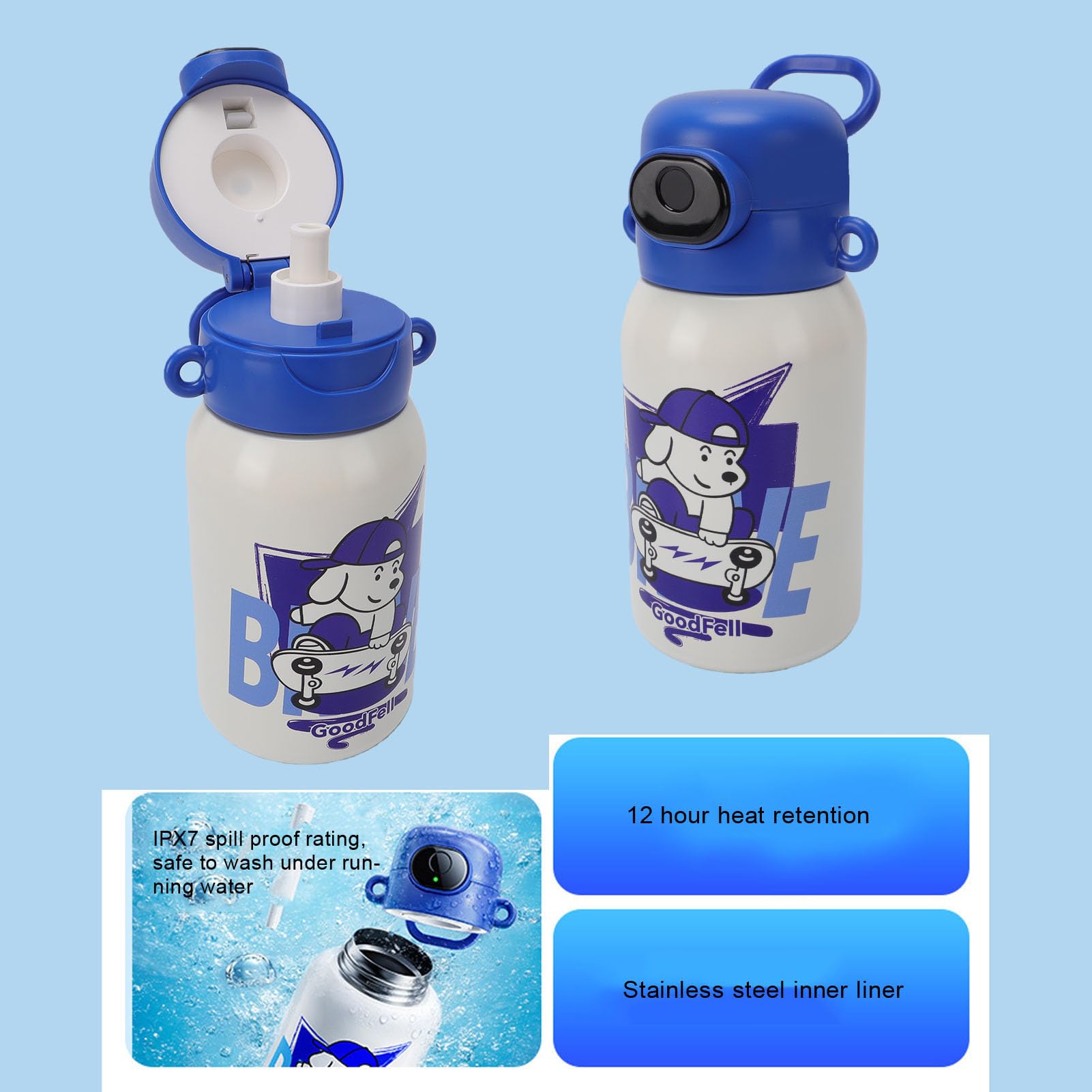 Vikye Gourde intelligente à empreinte, inox 316, sous vide 550 ml | Gobelet isotherme, paille, USB-C, 12 h de maintien, pour l’école