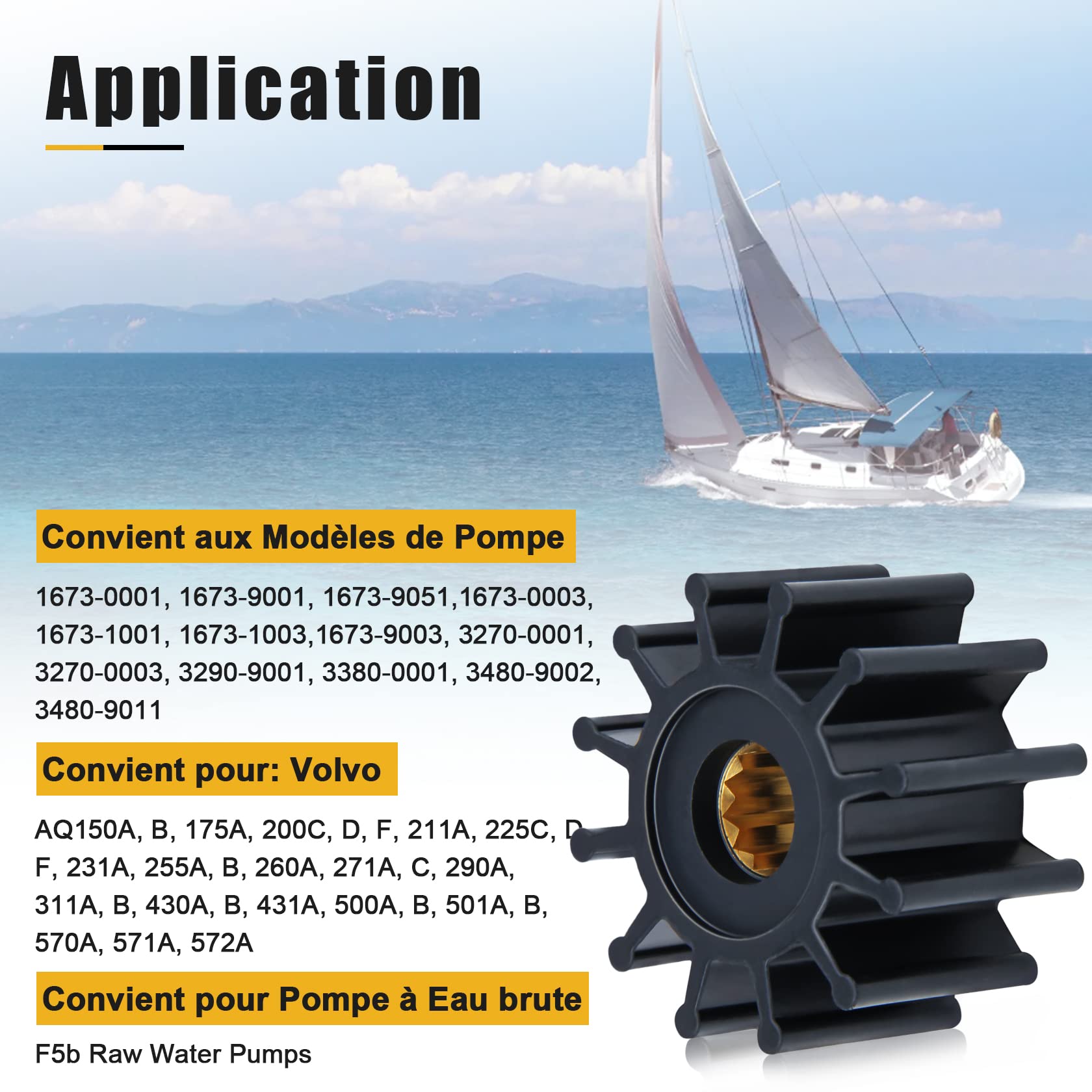 CarBole Turbine Pompe à Eau 12 Lames 56.5mm - Compatible Johnson Jabsco Volvo Yanmar