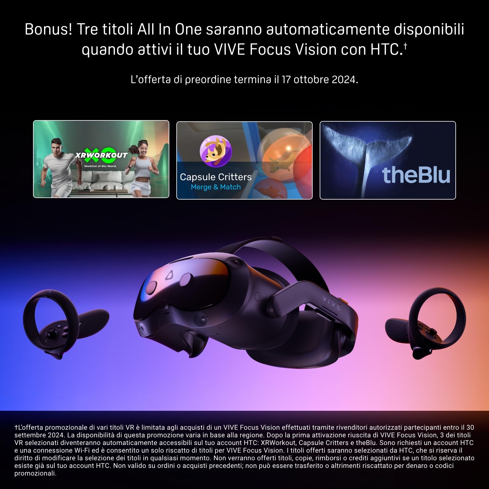 HTC Vive Focus Vision Pacchetto: realtà mista e visore VR per PC, controller, Edizione consumer, kit di streaming cablato Vive, Compatibile con la modalità DisplayPort