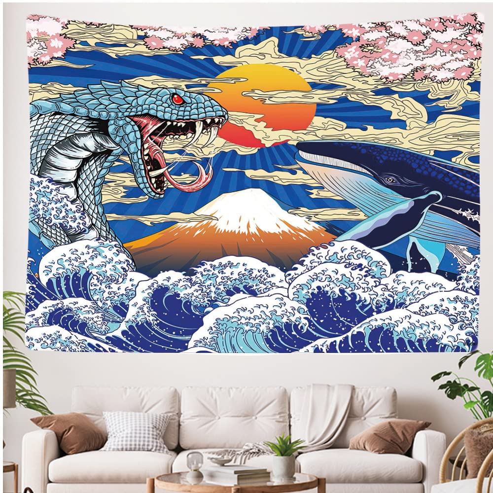 Ulticool - Appeso a Parete Decoración Casa - Serpiente Ballena Japón Arte - 200 x 150 cm Grande – Murales Alfombra Tapiz Pared - Tapices Decorativo para Habitacion Dormitorio Salon