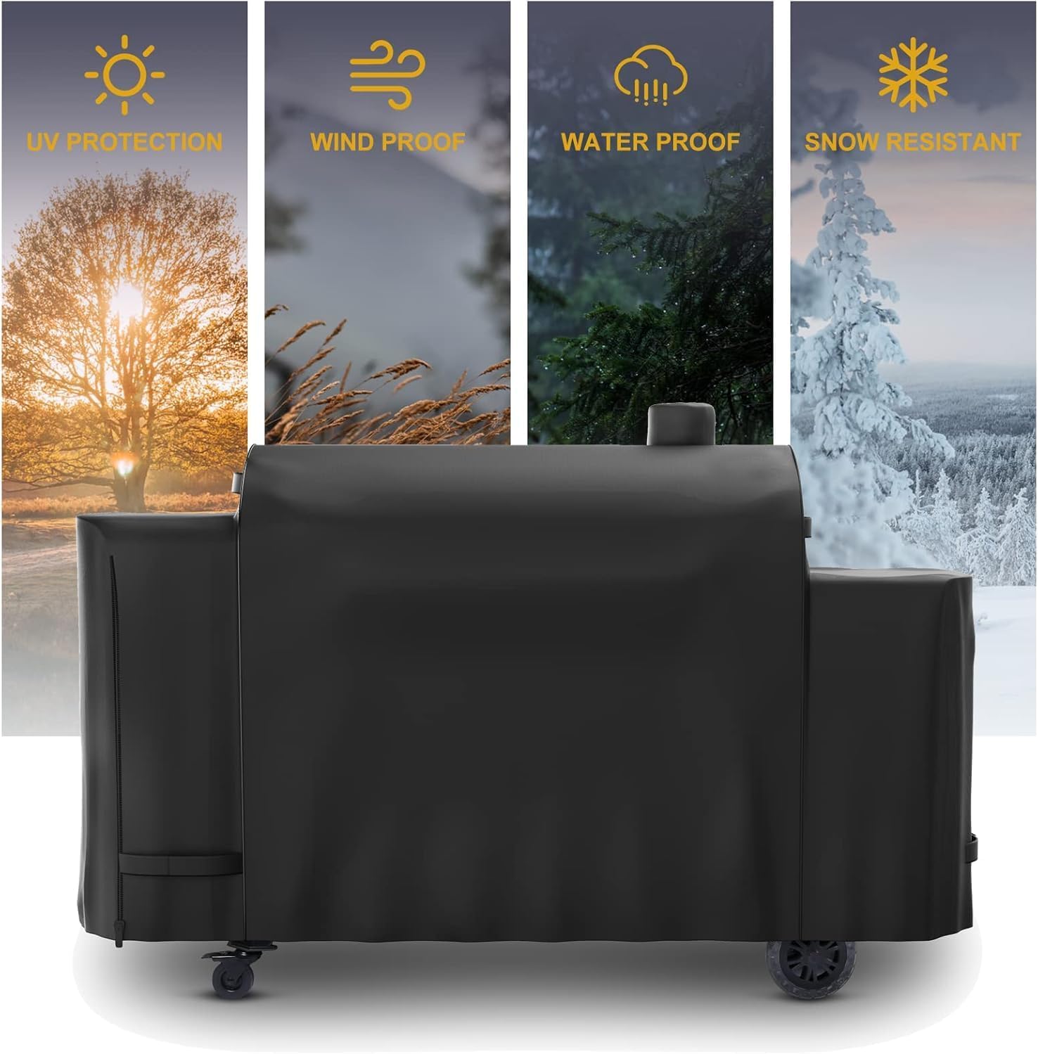 Hisencn Grill Cover for Pit Boss Pro Series Triple-Function Combo Grill PB1100PSC2, PB1100PSC1, Heavy-Duty Pellet Grill Smoker Cover for Pit Boss Sportman 1230 Pellet/Gas Combo Grill, Black, PB 67364