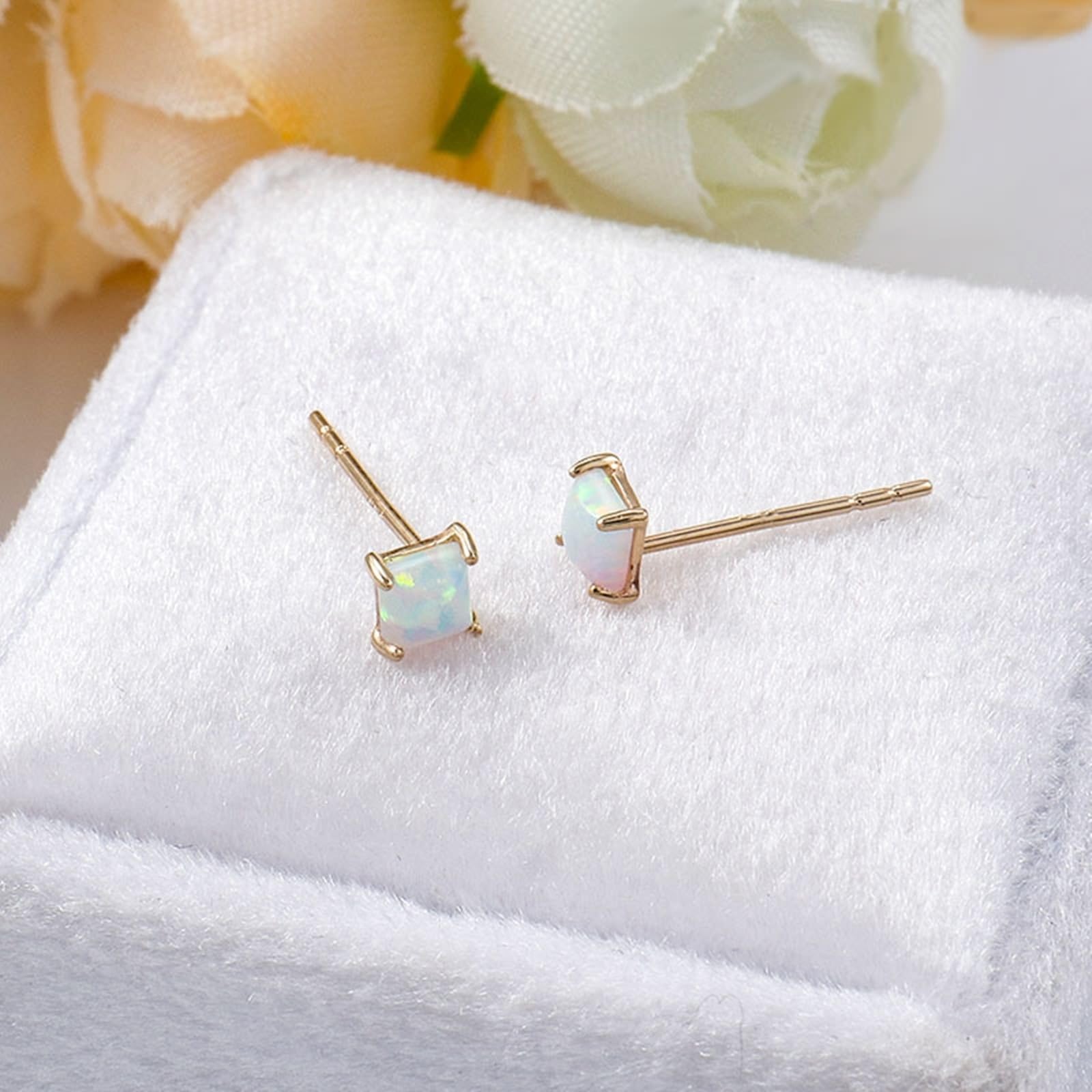 TYKHGFS Ohrringe aus 9-karätigem/14-karätigem/18-karätigem Gold für Damen, einfache hypoallergene Ohrstecker mit Opal-Schmuck
