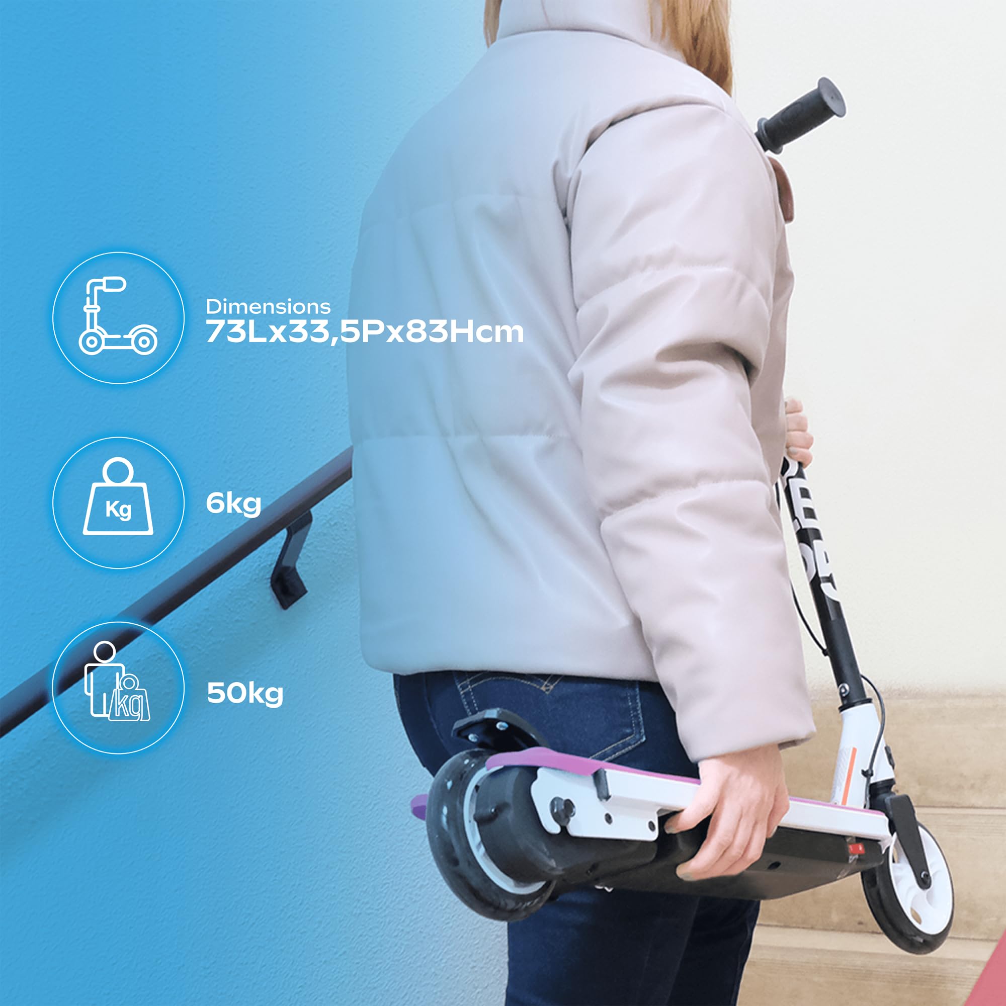 UrbanGlide Trottinette Électrique Enfant Ride 55 Rose – Moteur 30W - 10 km/h - Autonomie Jusqu'a 40 Min - 3-8 Ans