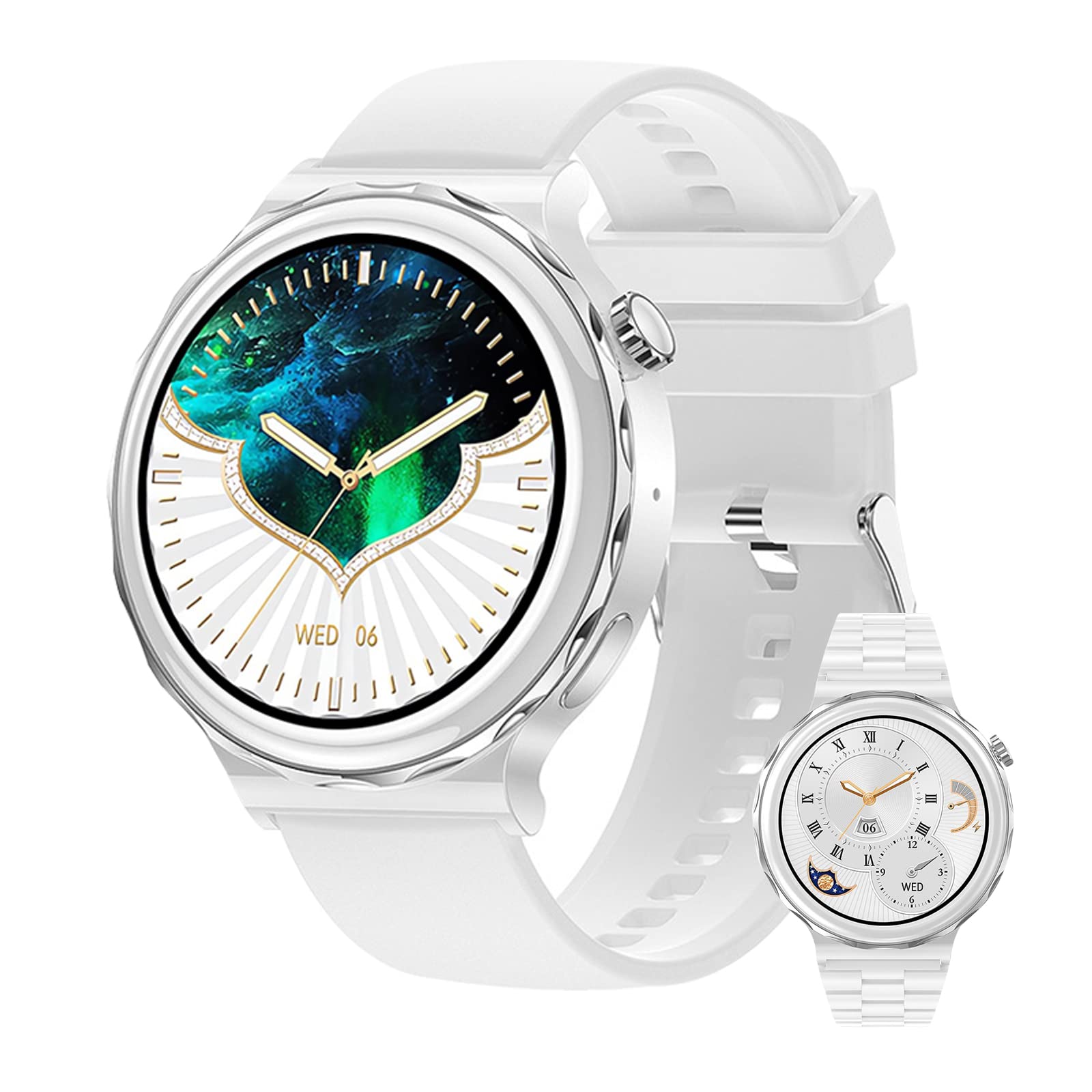 FORSINING Smart Watch, fitness tracker con cardiofrequenzimetro e monitoraggio del sonno, risposta/effettuare chiamate, NFC, orologio da banco da uomo e donna, argento