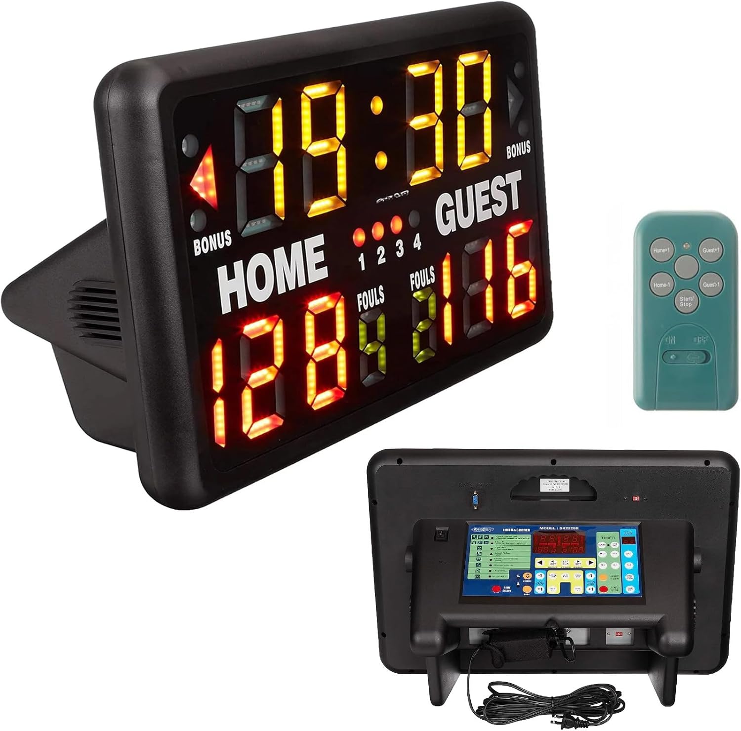 Electronic Basketball Scoreboard LED Digital Score Keeper Tabletop Scoreboard with Rear Display & Remote, Basketball Scoreboard with Shot Clock for Outdoor Yard Games & Contest